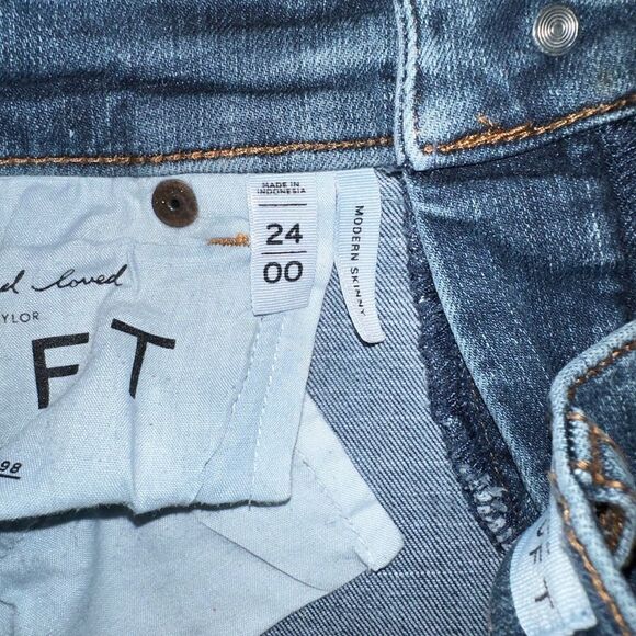 LOFT Blue Straight Leg Jeans with Faded Detail - Picture 3 of 4